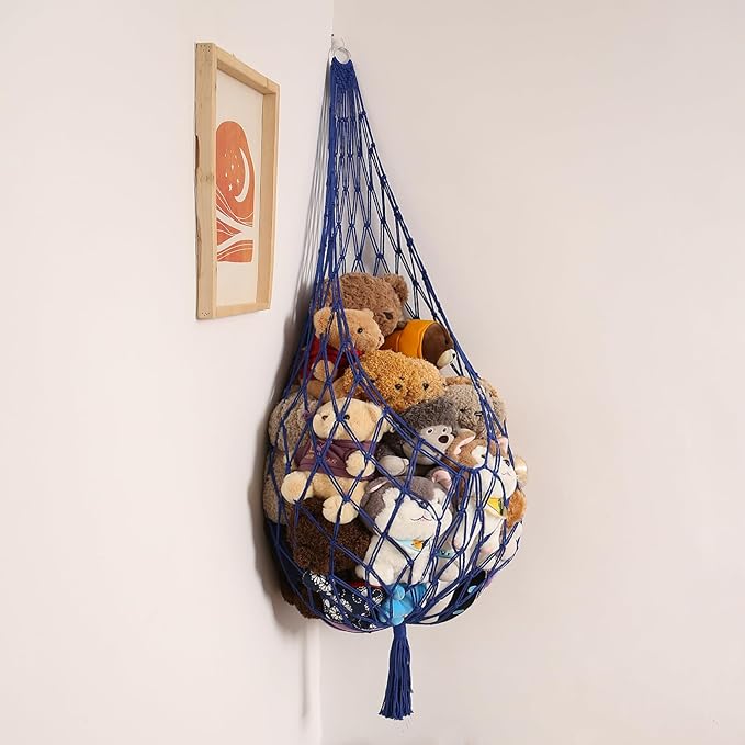 Amdermi Stuffed Animal Storage Toy Hammock Corner Hanging Net for Stuff Animal Storage Macrame Toy Display Plushie Toy Holder