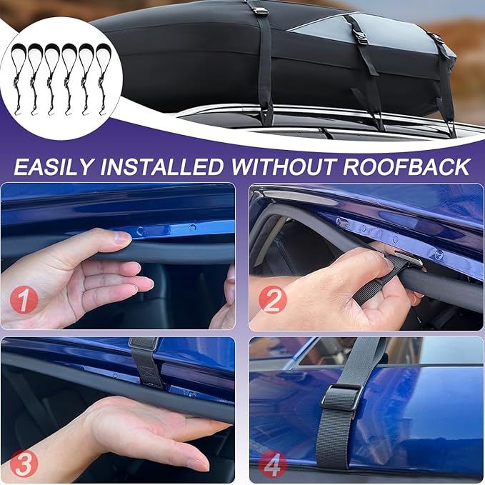 Car Rooftop Cargo Tie Down Hook Straps,Adjustable Roof Cargo Carrier Straps for Car Roof Bag,No Roof Rack Required,6Pcs