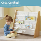 Humble Crew 4-Tier Kids Bookshelf, Natural Wood/White - Premium Book Shelf for Kids Rooms with Four Deep Pockets - Toddler Sl