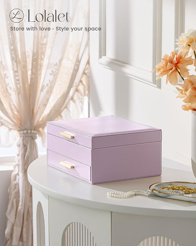 Lolalet 2-Layer Jewelry Box Organizer for Women Girls, Jewelry Storage Case Holder with Drawers for Necklaces Ring Earrings B