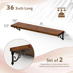 Solid Wood Floating Shelves for Wall with Metal Brackets,2 Tier 36 inch Pinewood Wall Shelf,Suitable for Multiple Places Such