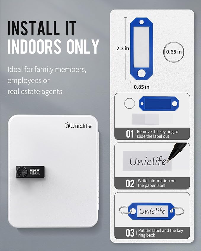 Uniclife 28-Key Steel Key Cabinet with Combination Lock Wall Mounted Key Organizer with Resettable Code White Digital Securit