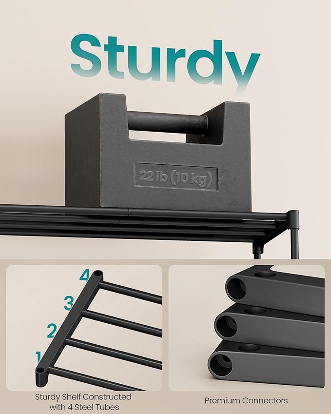 SONGMICS 4-Tier Shoe Rack for Closet, Compact Metal Shoe Organizer Shelf for Entryway, Bedroom, Small Spaces, Stackable, 11.8