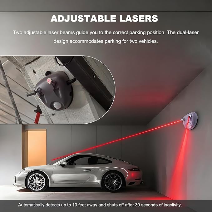 Dual Laser Garage Assist Parking Guide, 360 Degree Adjustable Laser Head Guide Sensor with AC Adapter, Motion Activated Park Right Assistance Stop Indicator for Car SUV Truck
