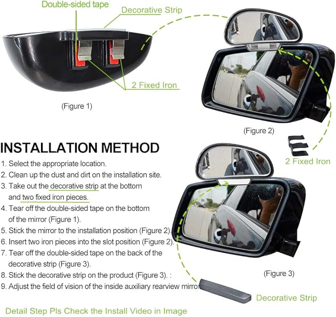 Car Blind Spot Mirrors(5.12 * 2.75in), Adjustable Auxiliary Universal Wide Angle Mirror for Universal Car SUV Mirrors Strong Adhesive HD Glass Mirror Frame Thickness Less than 5MM (L+R)