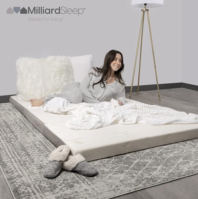 Milliard Trifold Mattress, Cot Size, 4 inch, Portable Foldable Mattress Cot with Medium Firm Foam, Washable Cover, Tri-Foldin