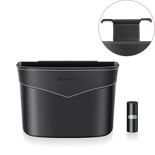 Car Trash Can Mini Trash Bin Garbage Organizer with Plastic Trash Bag Automotive Small Garbage Bin for Home Office Auto Vehicle Car Door Front Back Seat Storage Accessories (hook trash can)