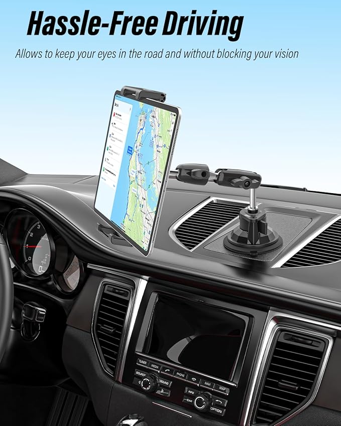 woleyi Tablet Holder for Car Truck Heavy Duty Suction Cup [Large Clamp] [Thick Case Friendly] Tablet Mount for Windshield, Dashboard, Window, for iPad Pro Air Mini, iPhone, Galaxy Tab, 6-15.6 Devices