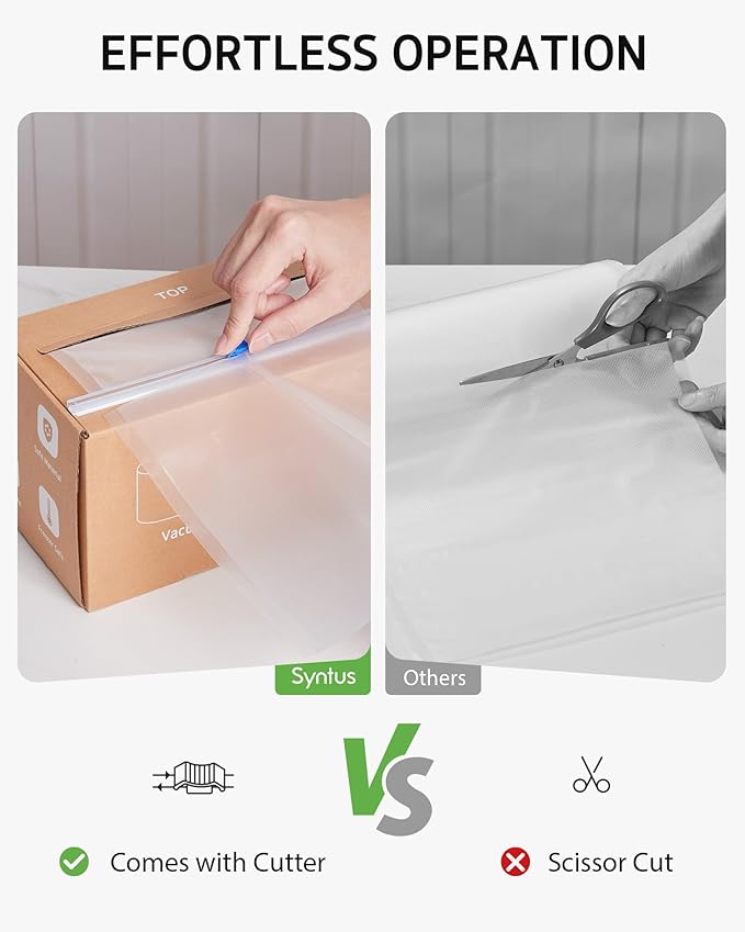 Syntus 8" x 150' Vacuum Sealer Bags for Food with Cutter, Vacuum Sealer Bags Roll Keeper BPA-free Heavy-duty Commercial Grade