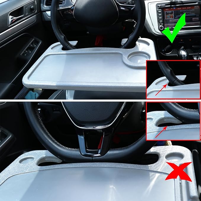 JUSTTOP Car Steering Wheel Desk for Laptop,Multipurpose Travel Car Accessories, Car Seat Stand Trays for Eating, Steering Wheel Under Table Console(Gray)
