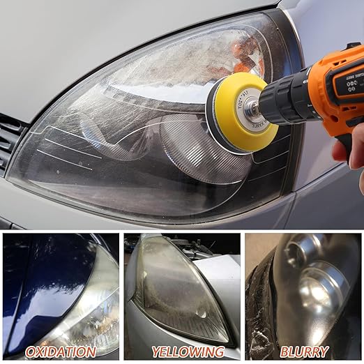 VIBRATITE Car Headlight Restoration Kit, 3 Inch Car Polishing Sanding Kit with 1/4 Inch Shank Backing Pad, Drill Buffing Sponge Pads, Soft Interface Pad, Headlight Lens Cleaner and Restorer, 37PCS