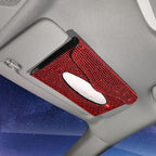 Bling Car Sun Visor Tissue Box Holder Pure Hand-Made Sparkling Crystal Auto Napkin Holder PU Leather Backseat Tissue Case for Women (Red)