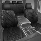 CAR PASS Bling Diamond Black Leather Car Seat Covers Full Sets Interior Sets, Waterproof Shining Glitter Sparkly Crystal Univ