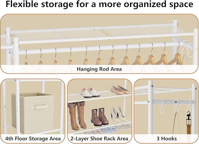Wardrobe Closet,Portable Clothes Rack with 4 Tiers Shelves,Freestanding Closet Organizers and Storage System with Hanging Rod