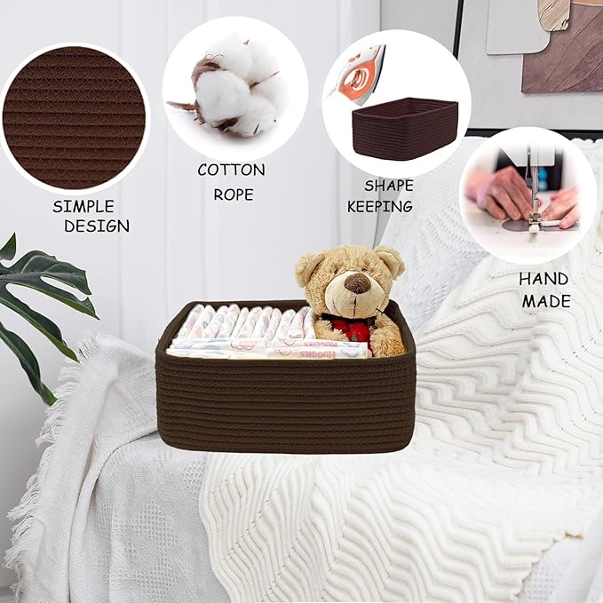 COMFY-HOMI 11.5"x7.5"x4.7" Storage Baskets for Organizing | Cotton Rope Woven Basket | Toy Storage Bin Box | Basket for Shelv