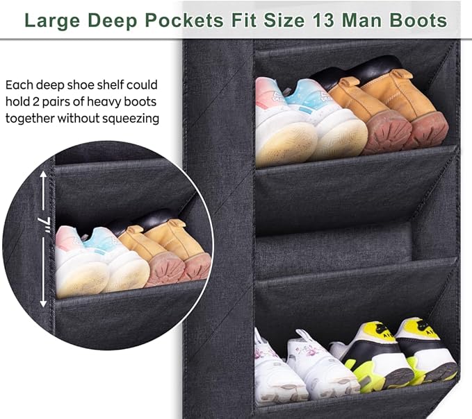 SLEEPING LAMB Over the Door Shoe Rack for Closet, Short Hanging Shoe Organizer with Large Deep Pockets, Narrow Door Sneaker S