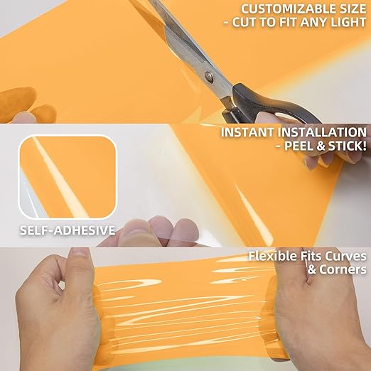 Lypumso Color Transform Light Filters, DIY Self Adhesive Car Light Tint Repair Tape for Headlight Fog Tail Lights, Transparent Outdoor Lights Window Home Decor Vinyl Wrap Film (Orange, 4in x 20ft)