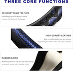 D-Shaped Steering Wheel Cover, Leather Car Wheel Protector with 3D Honeycomb Anti-Slip Design, Universal Breathable Comfy Cov