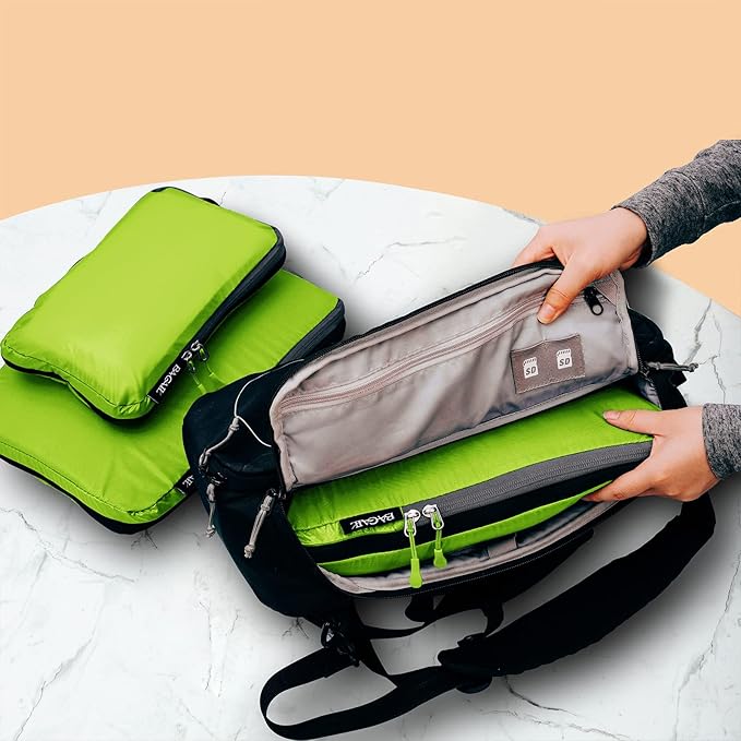 BAGAIL 5 Set Ultralight Compression Packing Cubes Travel Accessories Expandable Packing Organizers(Green)