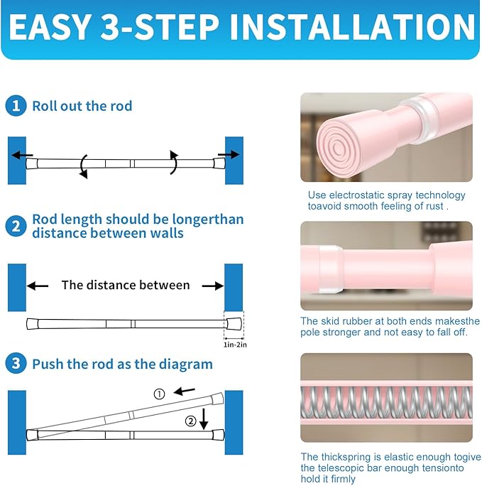 AIZESI 2 Pack Tension Curtain Rod for Windows 26.5 to 36 inch, Adjustable Expandable Pressure Spring Curtain Rod No Drilling,