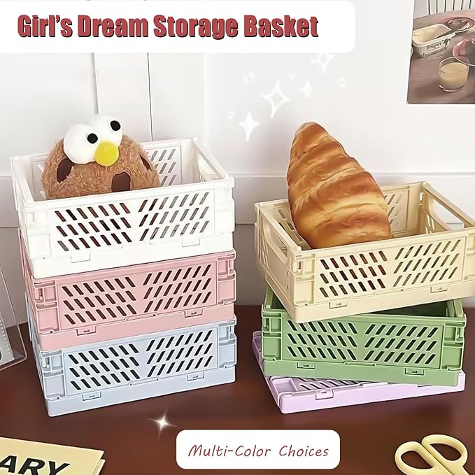 Tobeso-Nuoze Pastel Plastic Storage Baskets 2 Pack, Collapsible Crates for Organizing, Space-Saving Bins for Kitchen, Office,
