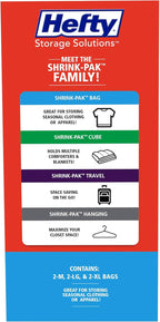 Hefty Shrink-Pak - 2 Medium, 2 Large, 2 XL Vacuum Seal Storage Bags – Space Saver Bags for Clothing, Pillows, Towels, or Blan