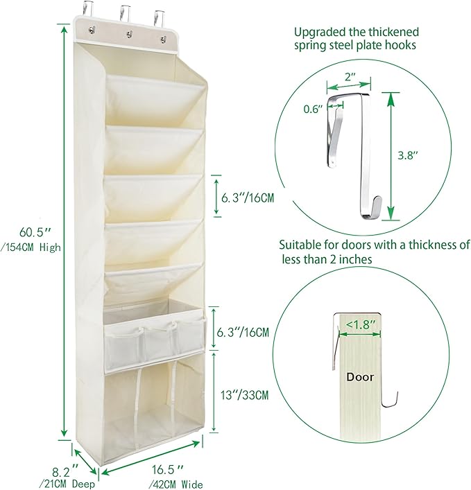 3in1 Over The Door Shoe Organizer with 5 Slanted Compartments,Removable Storage Bin & Transparent Pockets,Thickened Waterproo