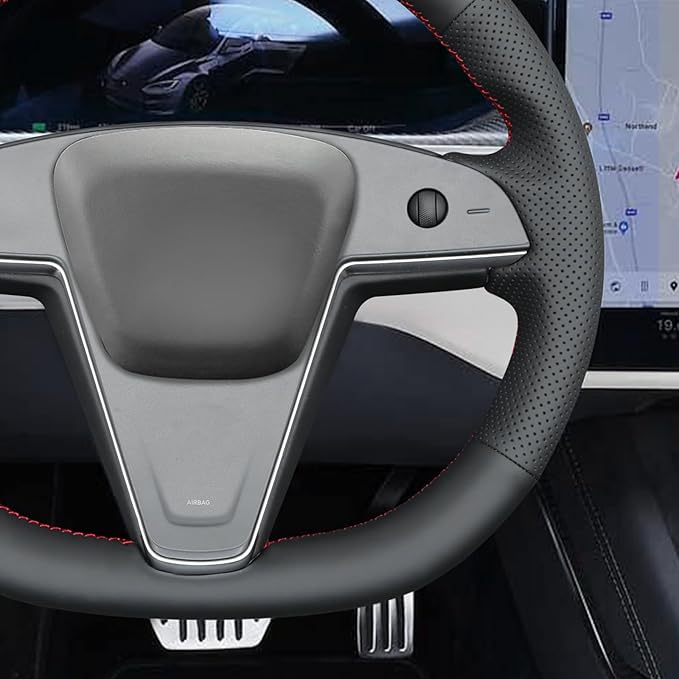 MEWANT Hand Stitched Tesla Model S(O-Shaped) Steering Wheel Cover Wrap for Tesla Model S 2021-2023 / Model X 2021-2023 Steering Wheel Accessories