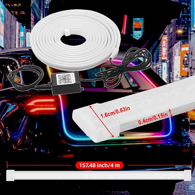 RGB LED Strip for Car Trunk Interior, Waterproof IP67 Multi-Color Car Trunk Lighting with Music Sync, Universal Car LED Strip Lights Decor
