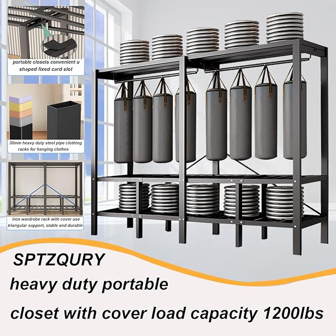 74.8in Heavy Duty Clothe Rack with Cover Foldable Portable Wardrobe Closets for Hanging Clothes 1200lbs Storage Organizer Fol
