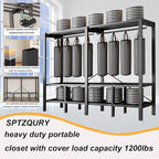 59.1in Foldable Portable Wardrobe ClosetS for Hanging Clothes Heavy Duty Garment Rack with Cover Folding Metal Clothing Racks