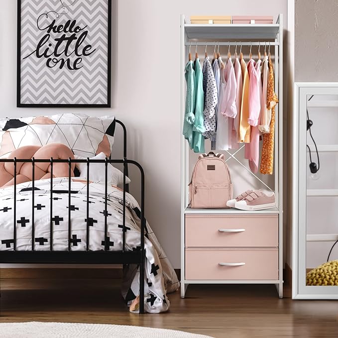 Sorbus Premium Cothing Rack with Drawers - Heavy Duty Wardrobe Closet with Metal Frame & Wooden Top - 70Inch Tall Garment Rac
