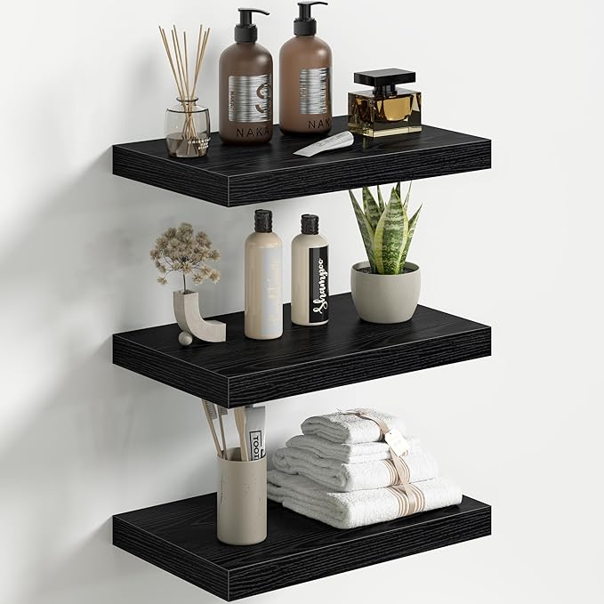 Fun Memories Floating Shelves for Wall 16 Inch Set of 3, Farmhouse Floating Shelf with Invisible Heavy Duty Bracket, 10 Inch 