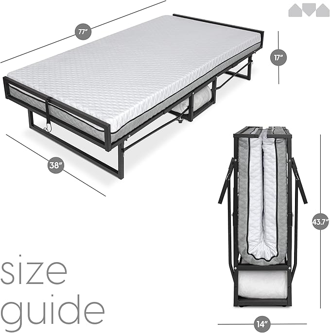 Milliard Deluxe Presidential Folding Bed with Mattress for Adults, Twin Size, Portable Foldable Bed with Bonus Pillow and Bla