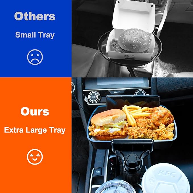 Aucurwen Cup Holder Tray for Car, 360° Rotating Car Tray, Car Food Table Tray for Eating with Solid Base & Phone Slot, Car Cup Holder Expander for Road Trip Essentials for Adults, ATCT-8