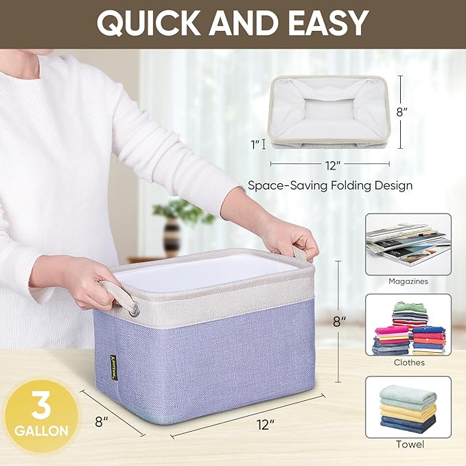 BALEINE 4 Pack Fabric Closet Storage Bins for Shelves, Linen Closet Organizers and Storage, Decorative Baskets for Organizing