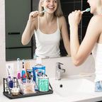 Toothbrush Holders Set with 2 Pack Qtip Holder Dispenser, Kids Electric Toothbrush and Toothpaste Holder, 7 Slots Tooth Brush