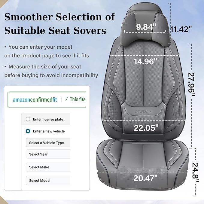Coverado Universal Seat Covers Front, 2-Pack Universal Seat Covers for Cars, Waterproof Nappa Leather Car Seat Covers with He