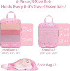 Kids Compression Packing Cubes, 4 Piece Set for Carry On Suitcase, Water Resistant Travel Luggage Organizers with Shoe Bag, T
