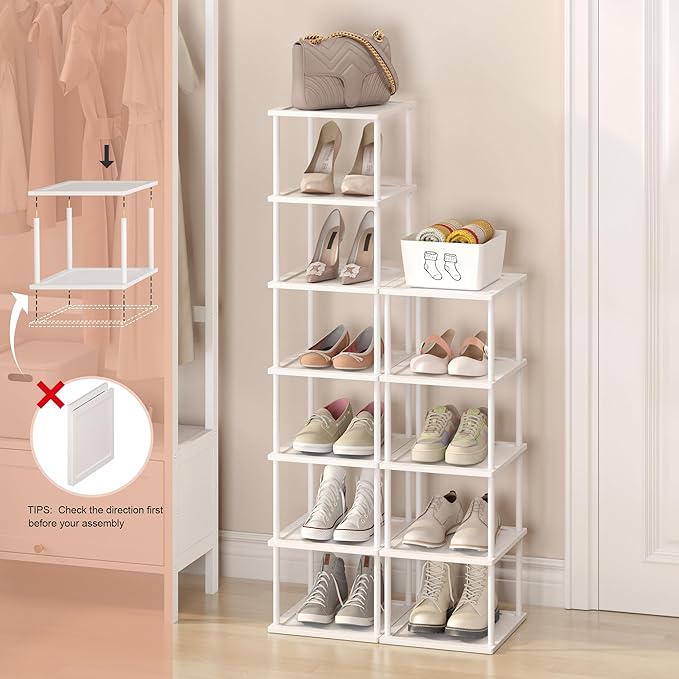 Vertical Tall Shoe Rack Organizer for Entryway -12 Tier Free Standing Slim Narrow Bamboo Wood Corner Stackable Shoe Boots Sto