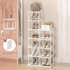 Vertical Tall Shoe Rack Organizer for Entryway -12 Tier Free Standing Slim Narrow Bamboo Wood Corner Stackable Shoe Boots Sto