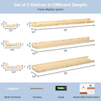 Picture Ledge Shelf for Wall, 36 inches Solid Pine Wood Nursery Book Shelves 3 Packs, Floating Ledge Shelves for Kids' Room B