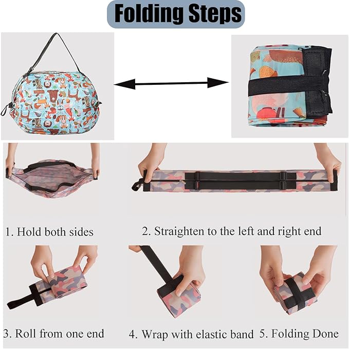 Foldable Reusable Tote Bags - Thickened 210D Nylon Waterproof Grocery Shopping Bag with Zipper & Adjustable Strap