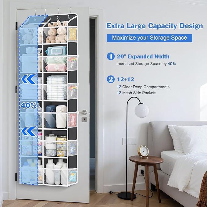 Univivi Over The Door Organizer, 6 Tiers Behind Door Storage with Clear Deep Pockets Hanging Organizer for Closet, Bedroom, N