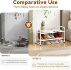 Shoe Rack 2 Tier, Closet Shoe Organizer Shelf Stackble, Heavy Duty Metal, White