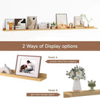 Fun Memories Picture Ledge Shelf, 60 Inch Floating Shelves Set of 2, Large Nursery Book Shelves for Toys Storage, Kids Booksh
