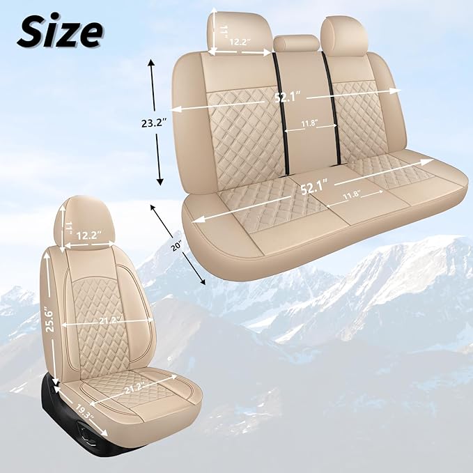 Leather Seat Covers, Breathable and Waterproof Napa Leather Car Seat Cover, Universal Interior for Cars, Sedans, SUVs, Vans, 