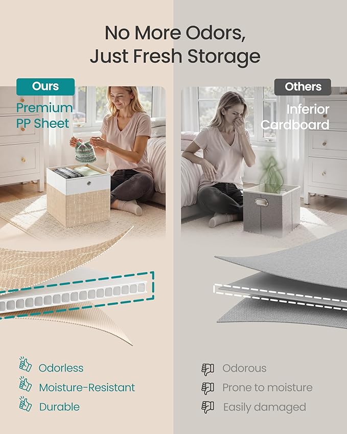 SONGMICS Storage Cubes, Set of 6 Foldable Fabric Storage Boxes, Cube Organizer Boxes with Handles, for Closet Shelves, Odorle