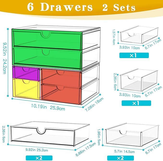 ARSTPEOE Acrylic Organizer with 6 Drawers, Bathroom Counter Organizer, Makeup Desk Organizers, Office Supplies, Storage Drawe