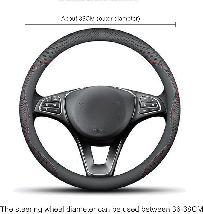 RYE for Jeep Steering Wheel Cover, Leather Car Steering Wheel Cover Heavy-Duty Durable Breathable, for Jeep Grand Cherokee Wrangler Compass Gladiator - Black Pattern 4